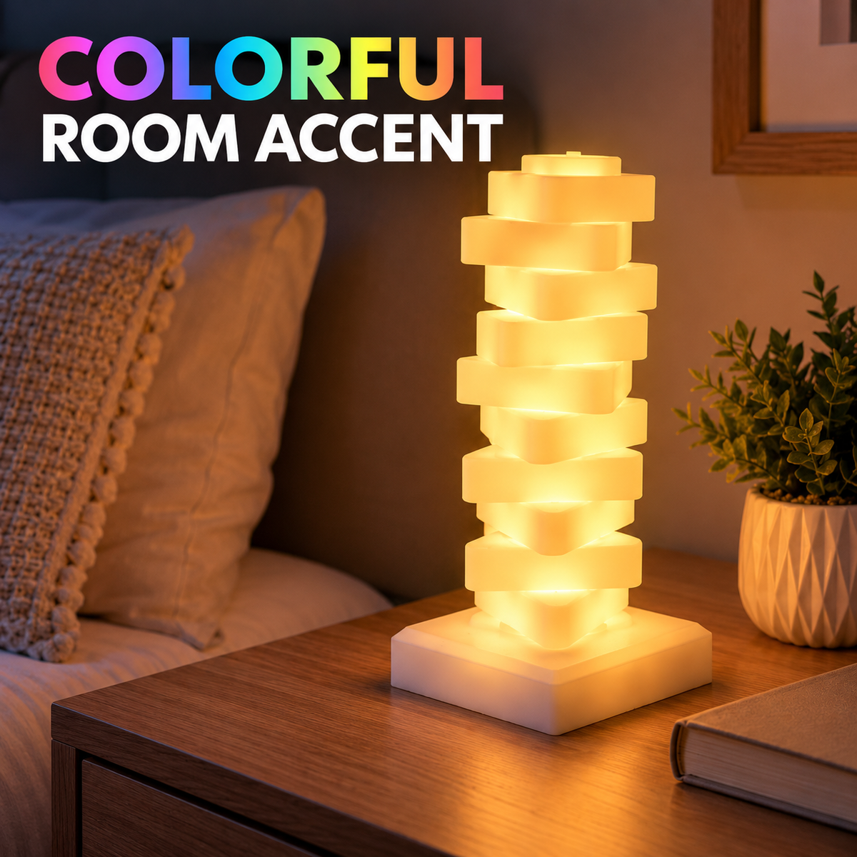 Tabletop Desktop Bedside Table Glow Stack USB Touch-Control LED Mood Lamp, Color Changing 6 Color Modes With Triangular Stacked Blocks That Rotate For Personalized Arrangement
