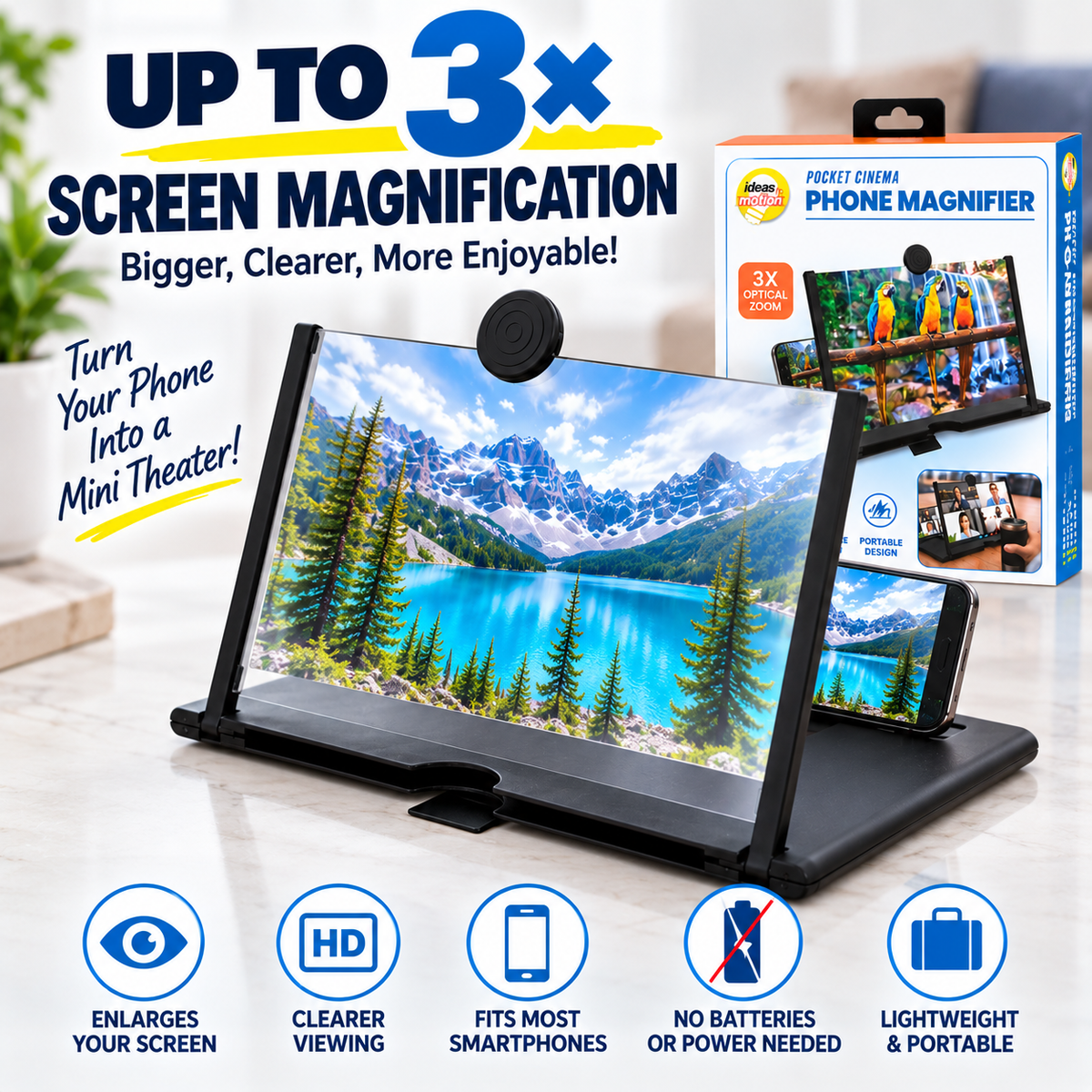 Foldable 3X Phone Screen Magnifier