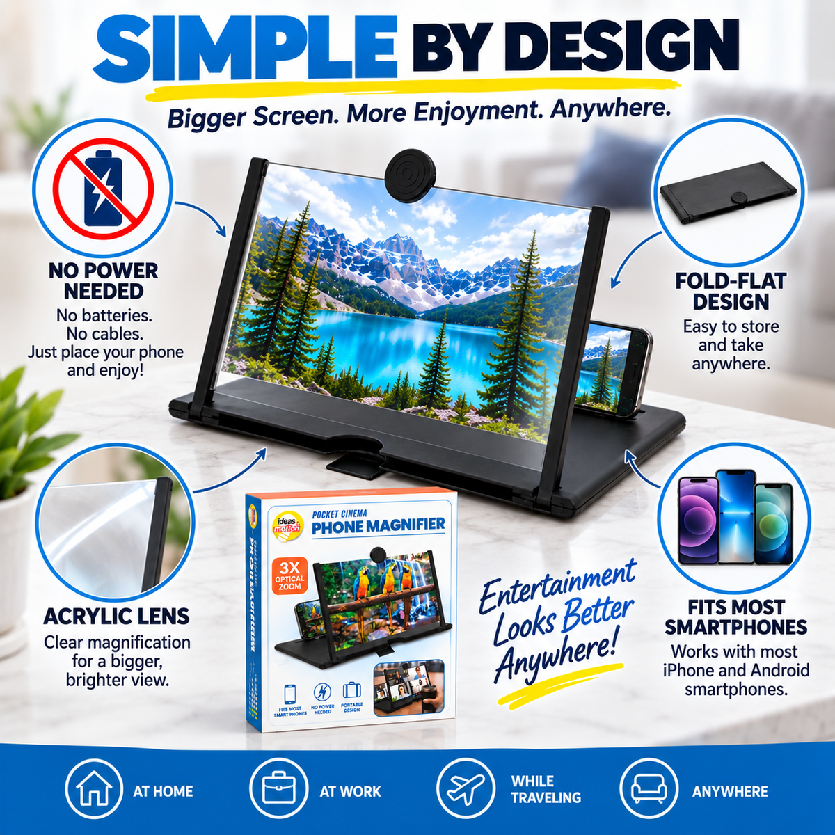 Foldable 3X Phone Screen Magnifier