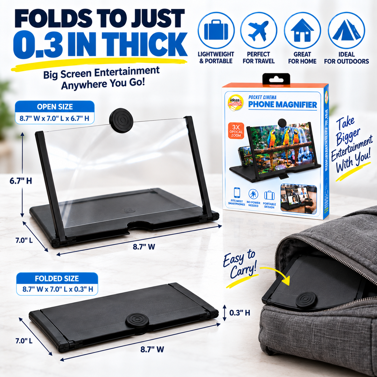 Foldable 3X Phone Screen Magnifier
