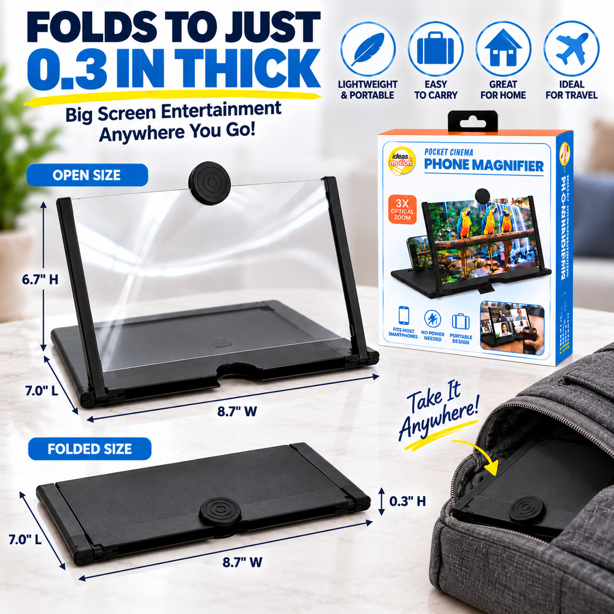 Foldable 3X Phone Screen Magnifier