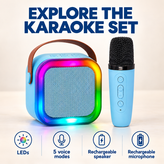 Rechargeable Karaoke Microphone and Speaker Set with Color Changing Lights