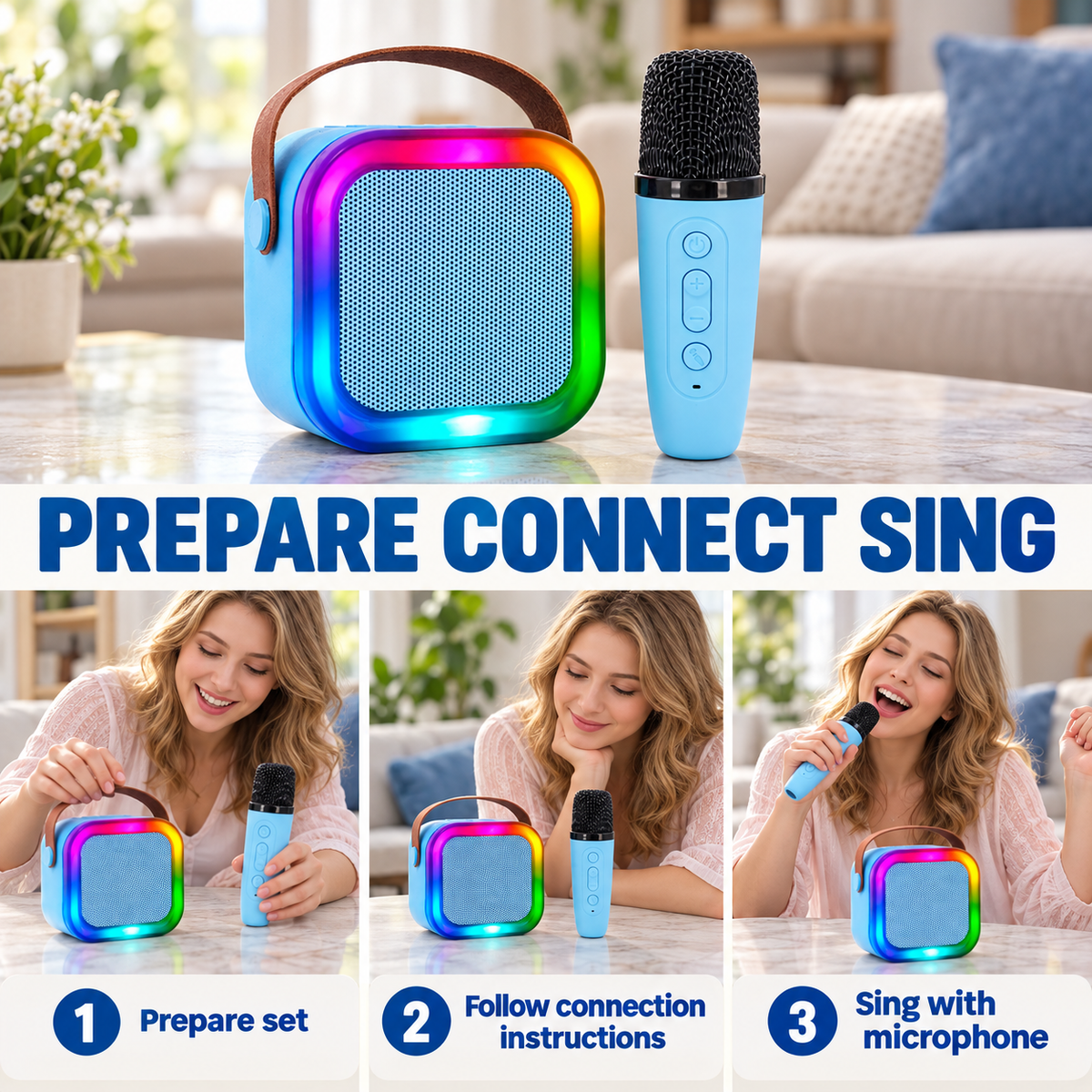 Rechargeable Karaoke Microphone and Speaker Set with Color Changing Lights