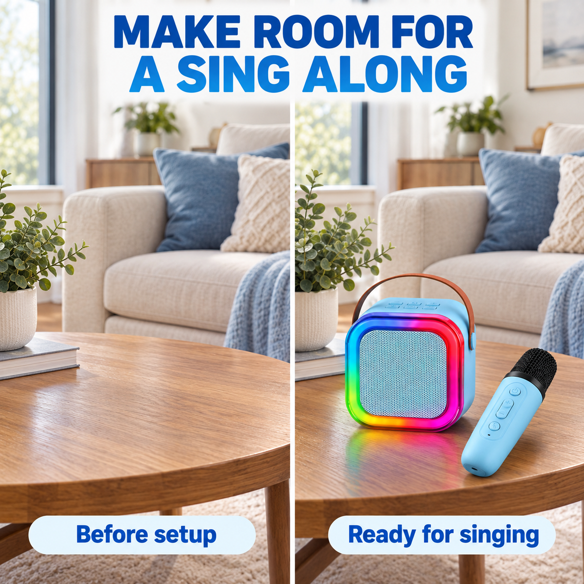 Rechargeable Karaoke Microphone and Speaker Set with Color Changing Lights