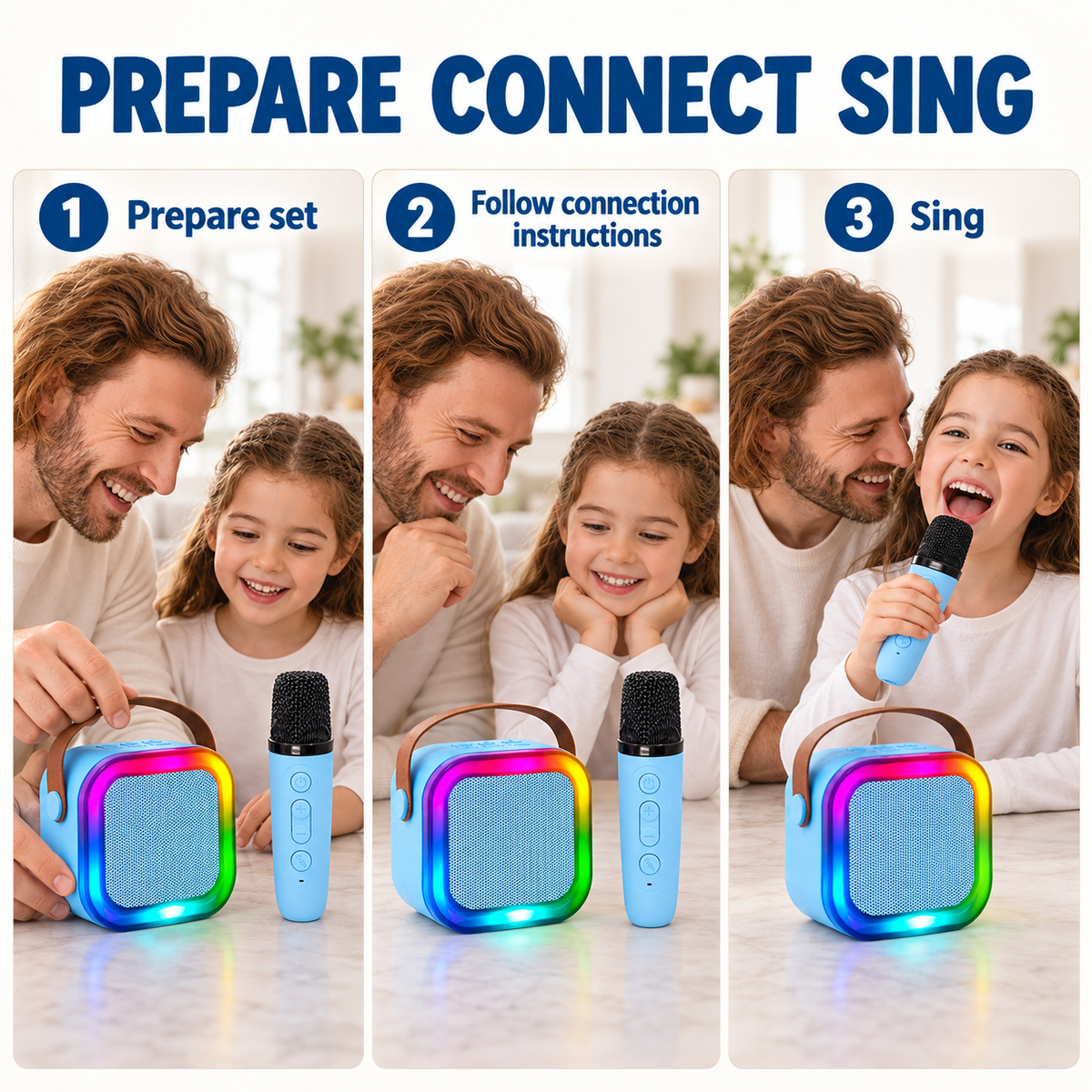 Rechargeable Karaoke Microphone and Speaker Set with Color Changing Lights