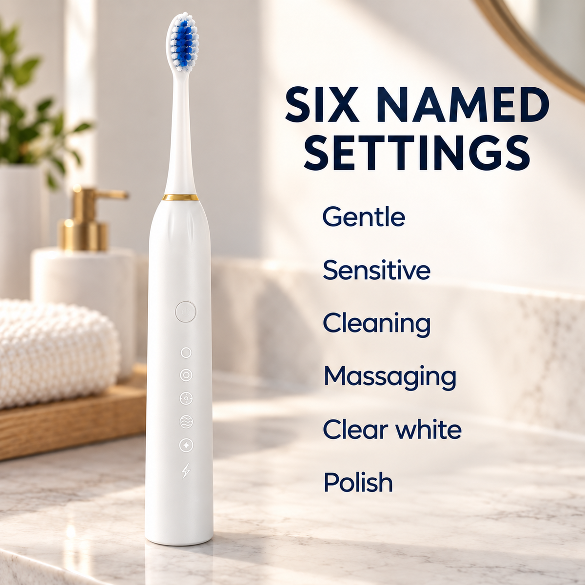 Rechargeable Sonic Electric Toothbrush with 6 Brush Head and 20 Floss Sticks