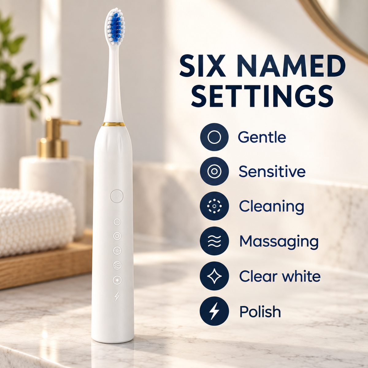 Rechargeable Sonic Electric Toothbrush with 6 Brush Head and 20 Floss Sticks