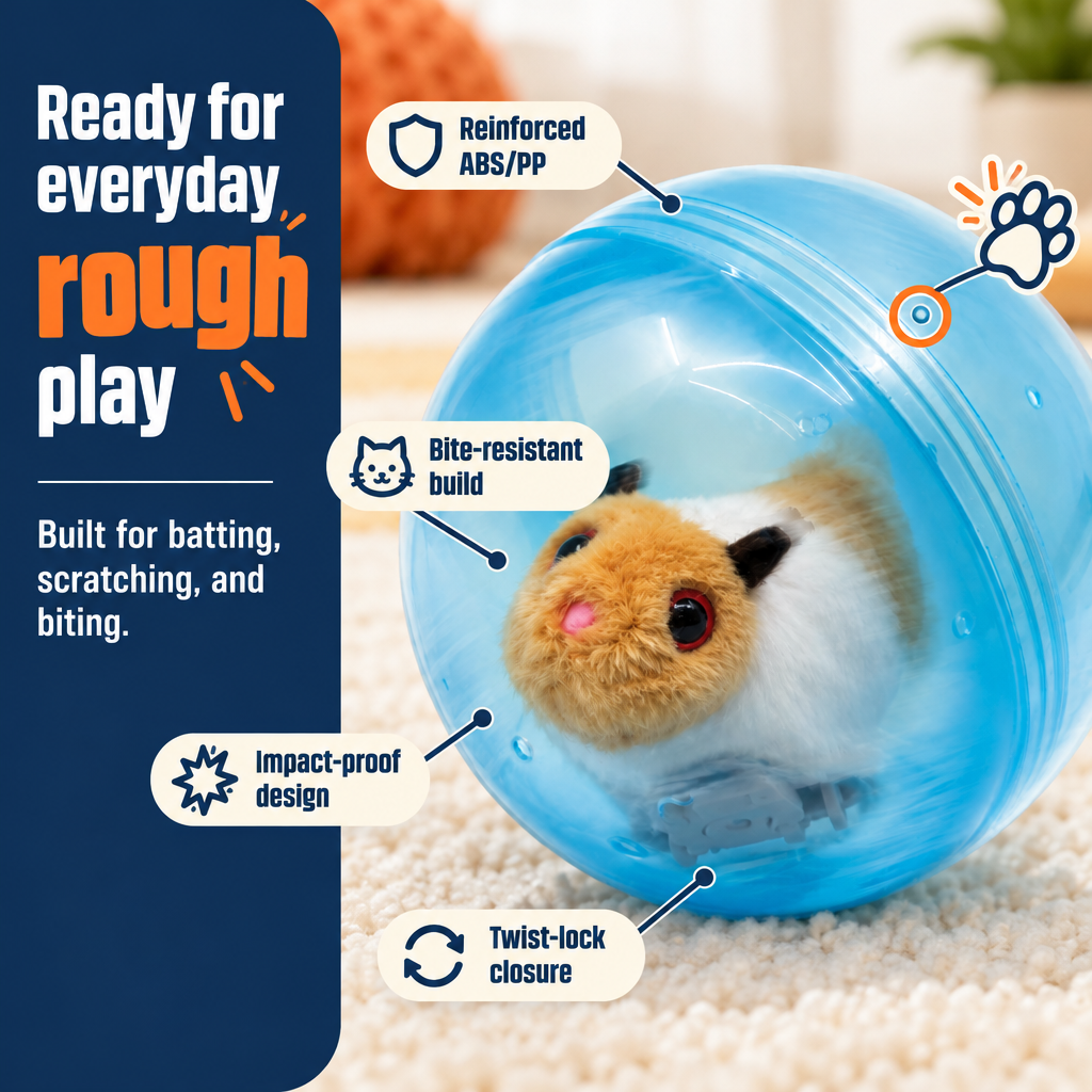 Rolling Plush Hamster Toy in Blue Ball, BO One Hamster and Ball Set, For Children, Pet Dog and Pet Cats