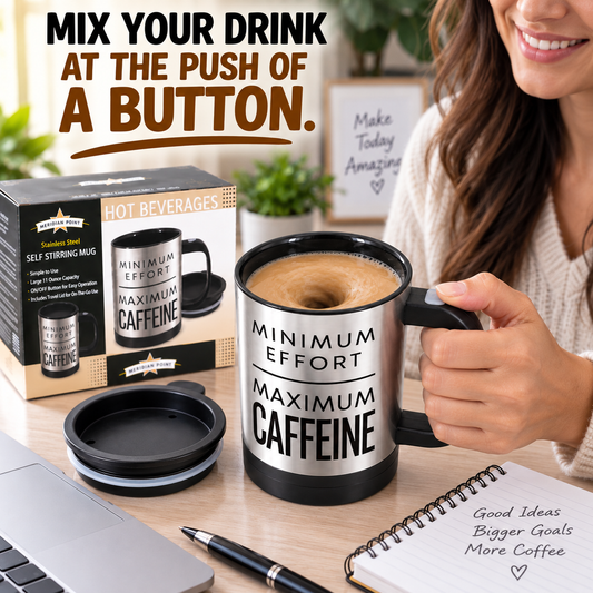 11 Oz Stainless Steel Self Stirring Mug with Travel Lid