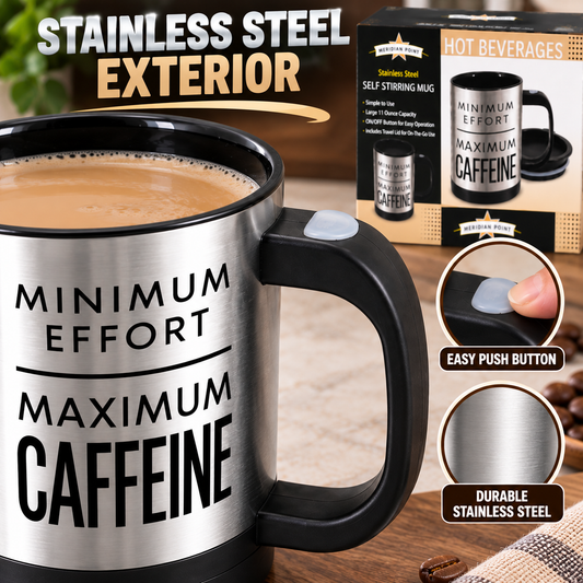 11 Oz Stainless Steel Self Stirring Mug with Travel Lid