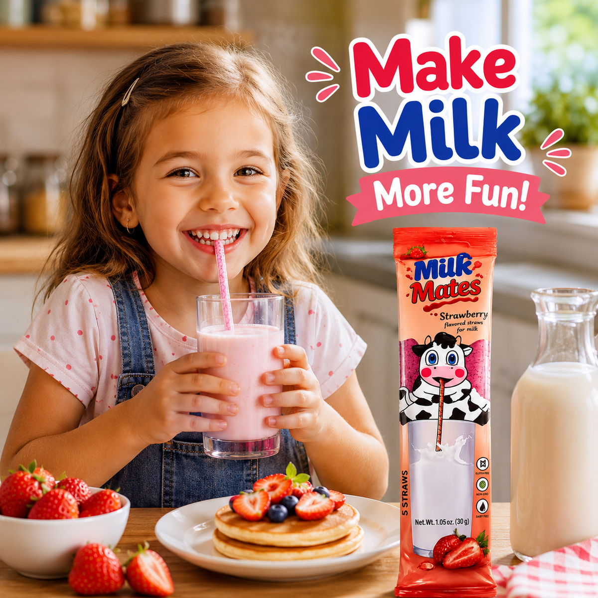 25 Milk Flavoring Straws Assorted 5 Flavors for 7 Oz Milk, 5 Packs