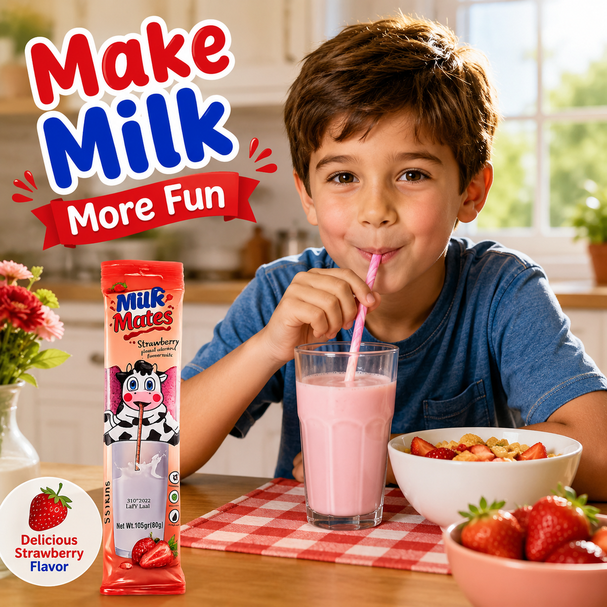25 Milk Flavoring Straws Assorted 5 Flavors for 7 Oz Milk, 5 Packs