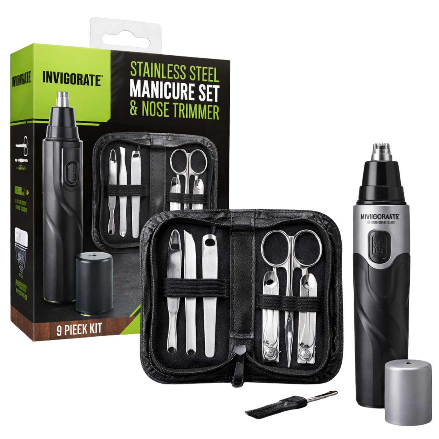 Stainless Steel Manicure Set and Nose Trimmer - 9 Pcs Set