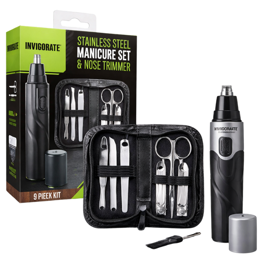 Stainless Steel Manicure Set and Nose Trimmer - 9 Pcs Set