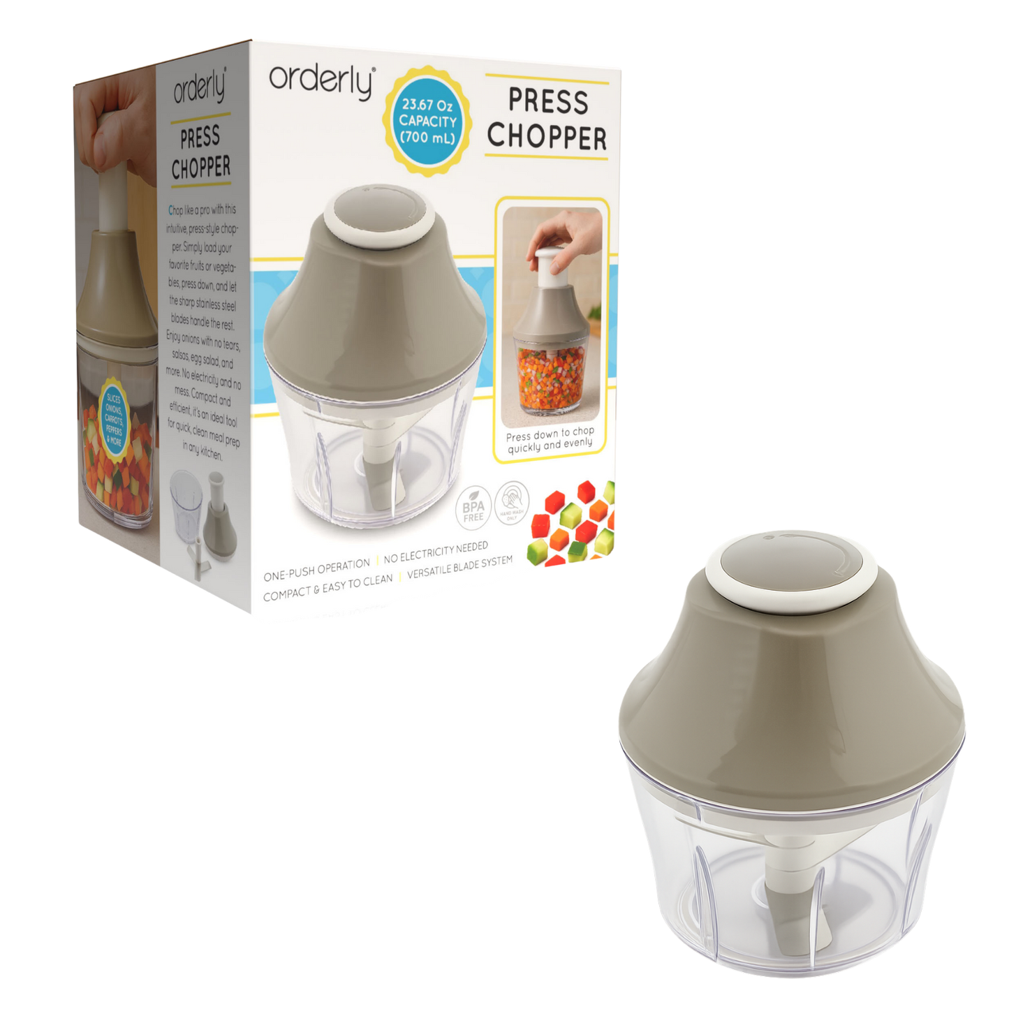 700ml Manual Press Vegetable Chopper with Container Onion Nut Food Cutter