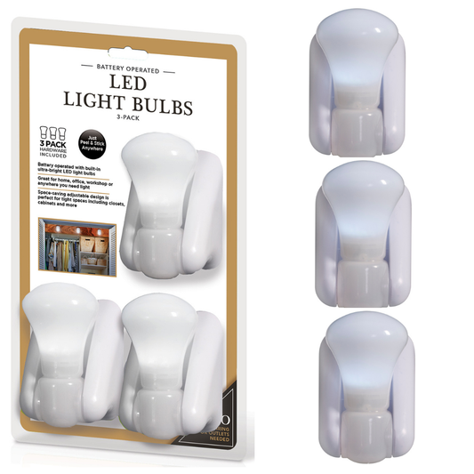 Perfect Life Ideas 3 Pack Battery Operated LED Light Bulbs For Closets, Cabinets, Attics, Stairways, Cellar, Anywhere