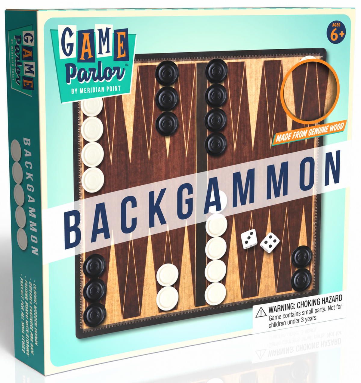 Wooden Desktop Backgammon Game, 10 Inch Board with 30 Black and White Pieces and 2 Dice