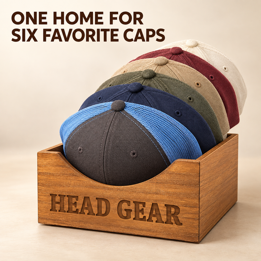 Natural Wood Ball Cap Holder for 6 Hats