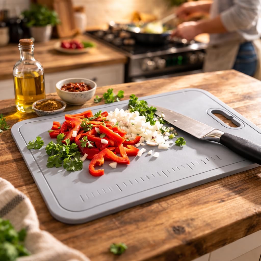 Flexible Cutting Mat BPA-Free Plastic Board  Handle Slot Small Kitchen