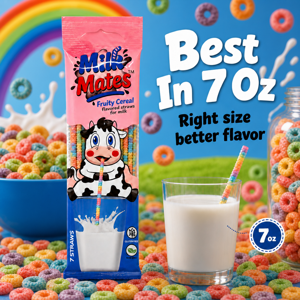 40 Milk flavoring Straws, 8 Packs Ea 5 Straws in 4 Flavors - Chocolate, Strawberry, Cookies & Cream, Fruity Cereal. Each Straw Perfect for a 7 oz Milk Glass. Flavor Straws For Milk.